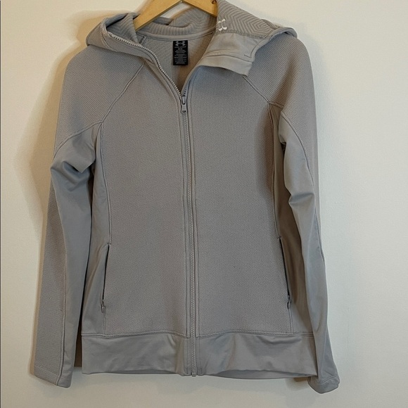 Under Armour Jackets & Blazers - Under Armour Women’s Medium Waffle Knit Full Zip Jacket Light Gray Hood Pockets